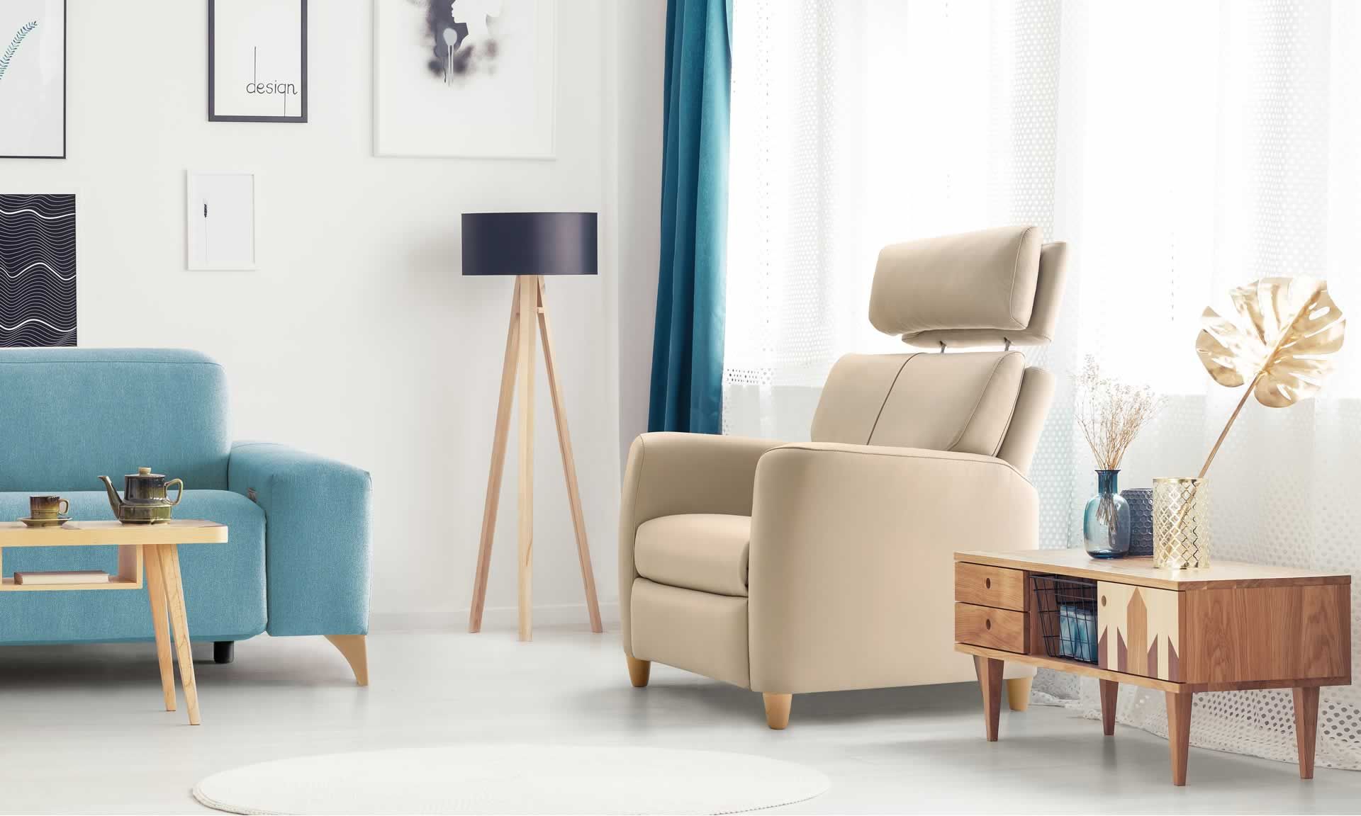 Fauteuil de salon CAPRI — Fauteuil relax basique Appui-tête réglable en inclinaison et hauteur